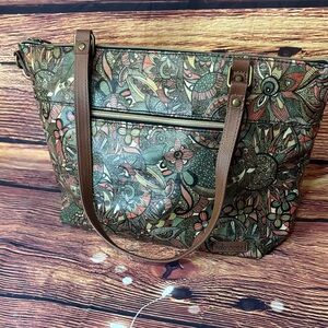 Sakroots Floral Brown and Green Tote Bag